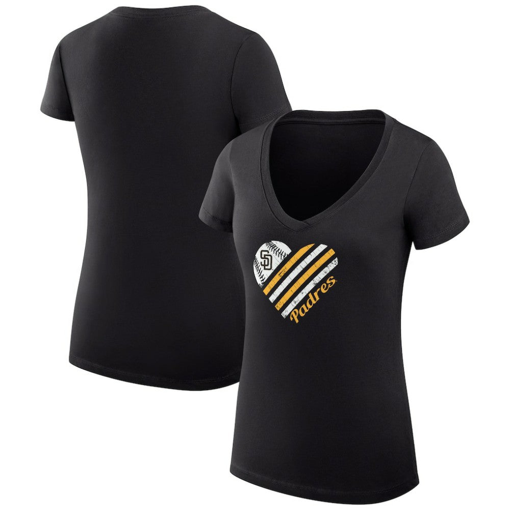 San Diego Padres G-III 4Her by Carl Banks Women's Super-Slim Fit Lightweight Heart V-Neck T-Shirt - Black T-shirts
