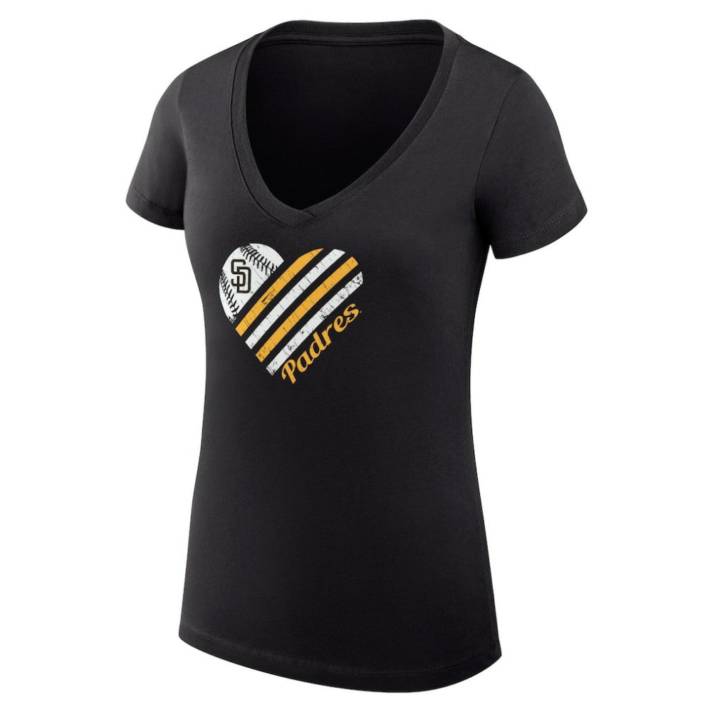 San Diego Padres G-III 4Her by Carl Banks Women's Super-Slim Fit Lightweight Heart V-Neck T-Shirt - Black T-shirts