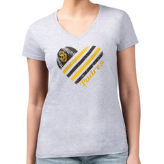 San Diego Padres G-III 4Her by Carl Banks Women's Super-Slim Fit Lightweight Heart V-Neck T-Shirt - Heather Gray T-shirts