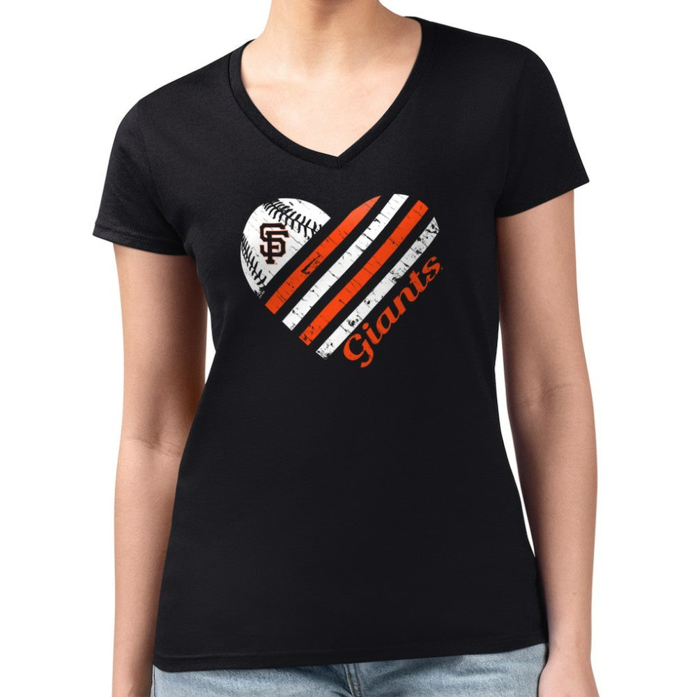 San Francisco Giants G-III 4Her by Carl Banks Women's Super-Slim Fit Lightweight Heart V-Neck T-Shirt - Black T-shirts