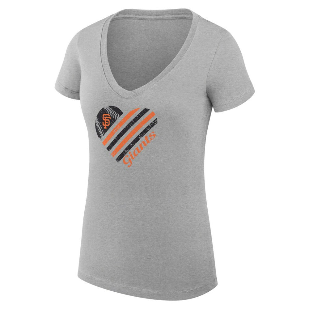 San Francisco Giants G-III 4Her by Carl Banks Women's Super-Slim Fit Lightweight Heart V-Neck T-Shirt - Heather Gray T-shirts