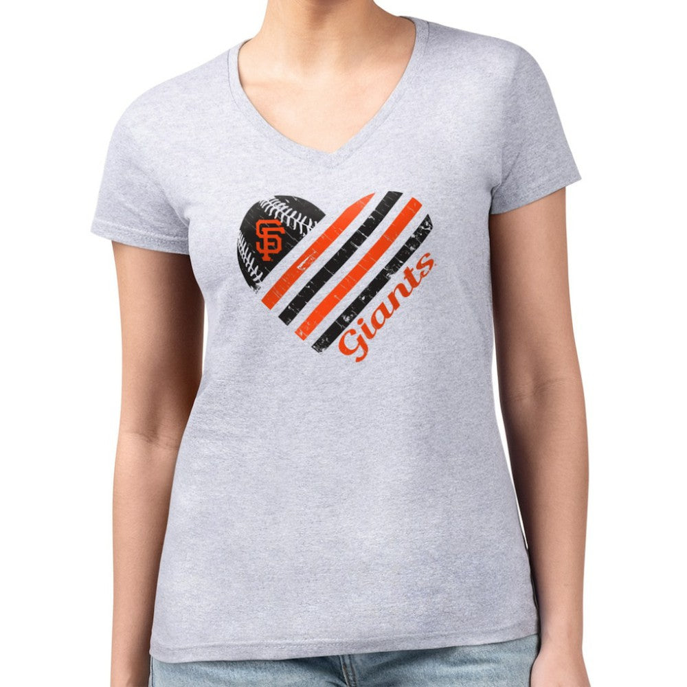 San Francisco Giants G-III 4Her by Carl Banks Women's Super-Slim Fit Lightweight Heart V-Neck T-Shirt - Heather Gray T-shirts