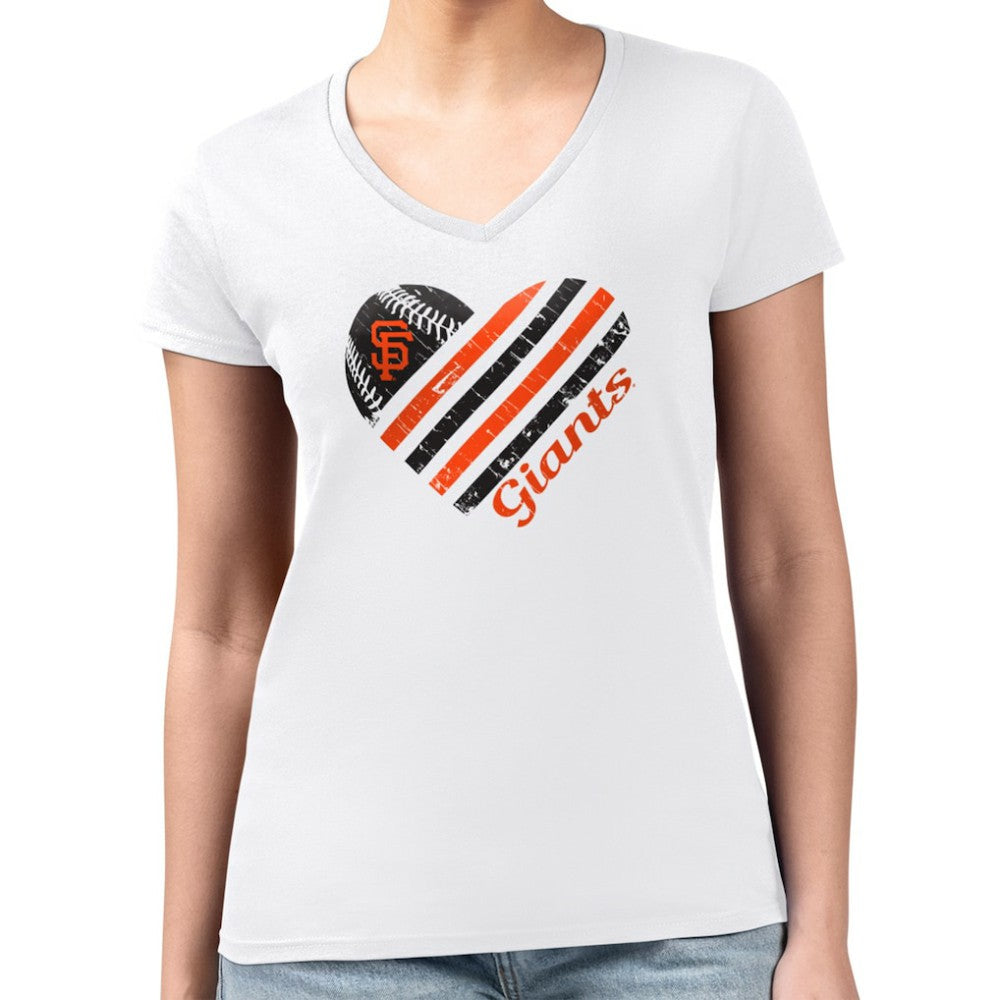San Francisco Giants G-III 4Her by Carl Banks Women's Super-Slim Fit Lightweight Heart V-Neck T-Shirt - White T-shirts