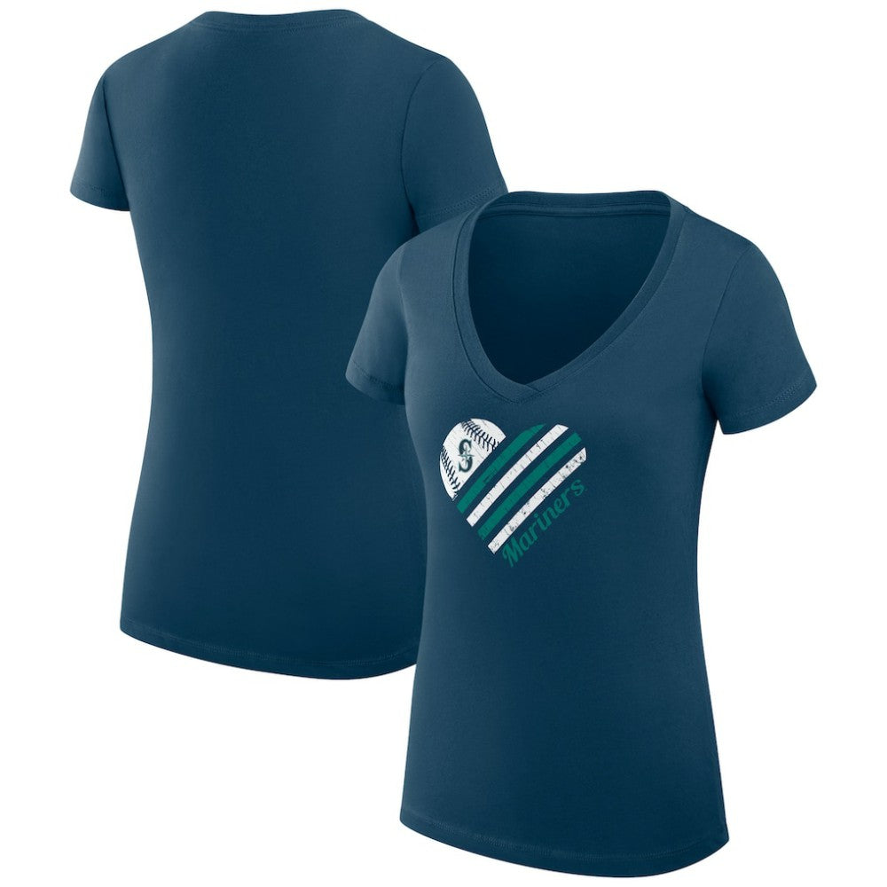 Seattle Mariners G-III 4Her by Carl Banks Women's Super-Slim Fit Lightweight Heart V-Neck T-Shirt - Navy T-shirts