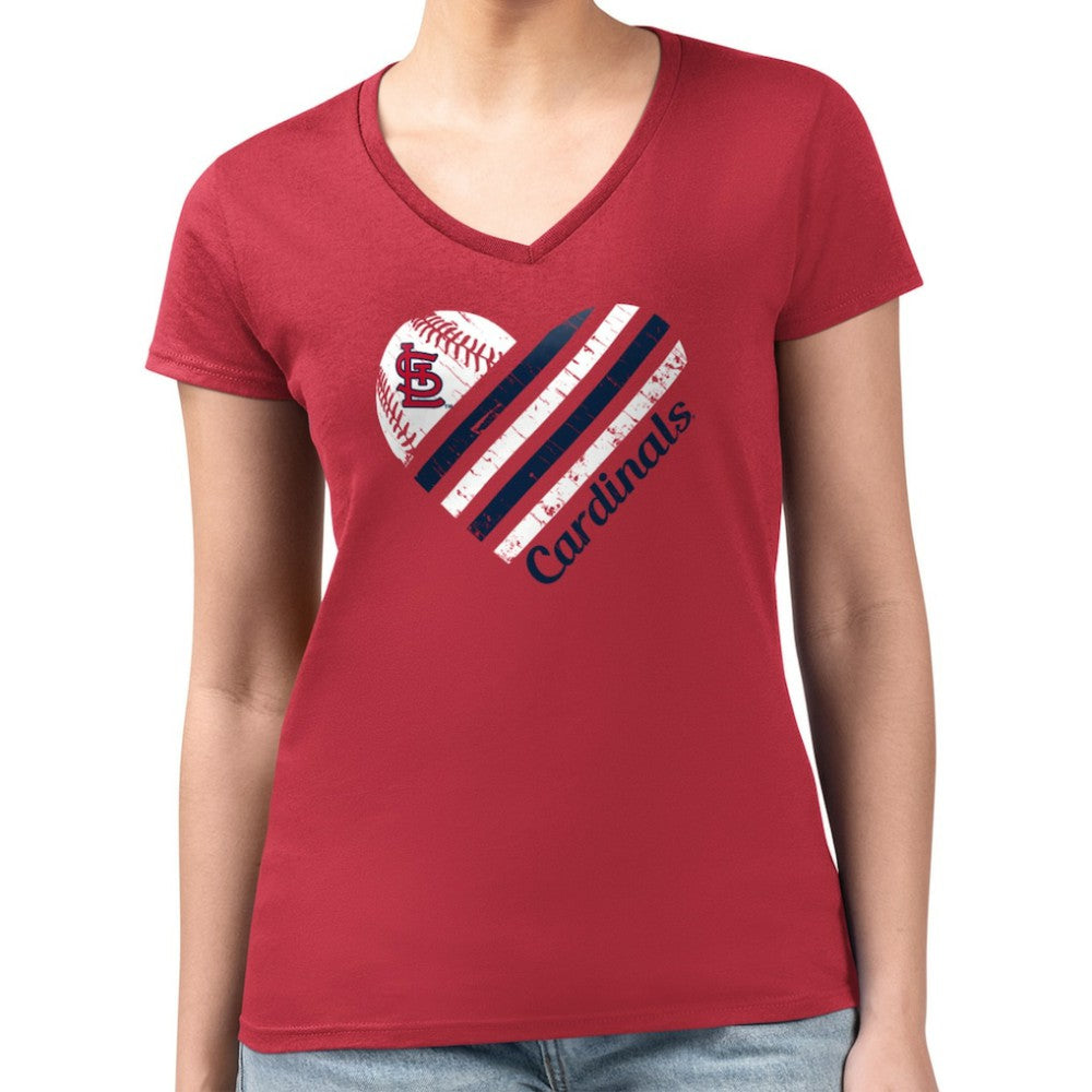 St. Louis Cardinals G-III 4Her by Carl Banks Women's Super-Slim Fit Lightweight Heart V-Neck T-Shirt - Red T-shirts