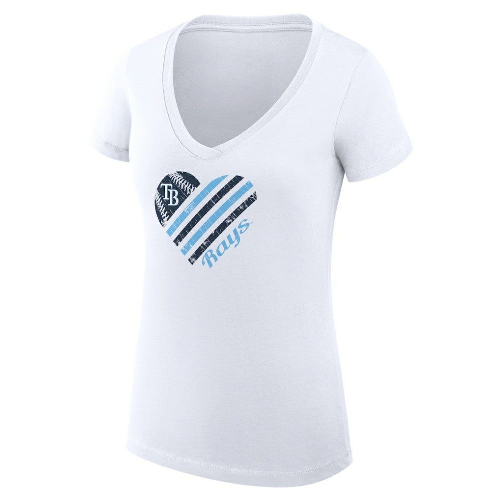 Tampa Bay Rays G-III 4Her by Carl Banks Women's Super-Slim Fit Lightweight Heart V-Neck T-Shirt - White T-shirts