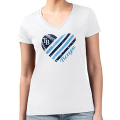 Tampa Bay Rays G-III 4Her by Carl Banks Women's Super-Slim Fit Lightweight Heart V-Neck T-Shirt - White T-shirts
