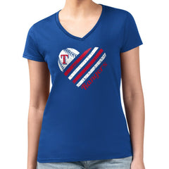 Texas Rangers G-III 4Her by Carl Banks Women's Super-Slim Fit Lightweight Heart V-Neck T-Shirt - Royal T-shirts