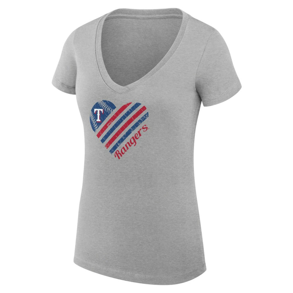 Texas Rangers G-III 4Her by Carl Banks Women's Super-Slim Fit Lightweight Heart V-Neck T-Shirt - Heather Gray T-shirts
