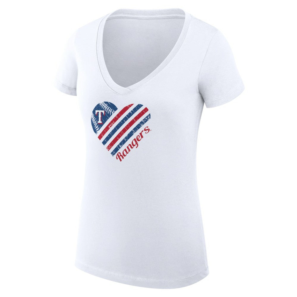 Texas Rangers G-III 4Her by Carl Banks Women's Super-Slim Fit Lightweight Heart V-Neck T-Shirt - White T-shirts