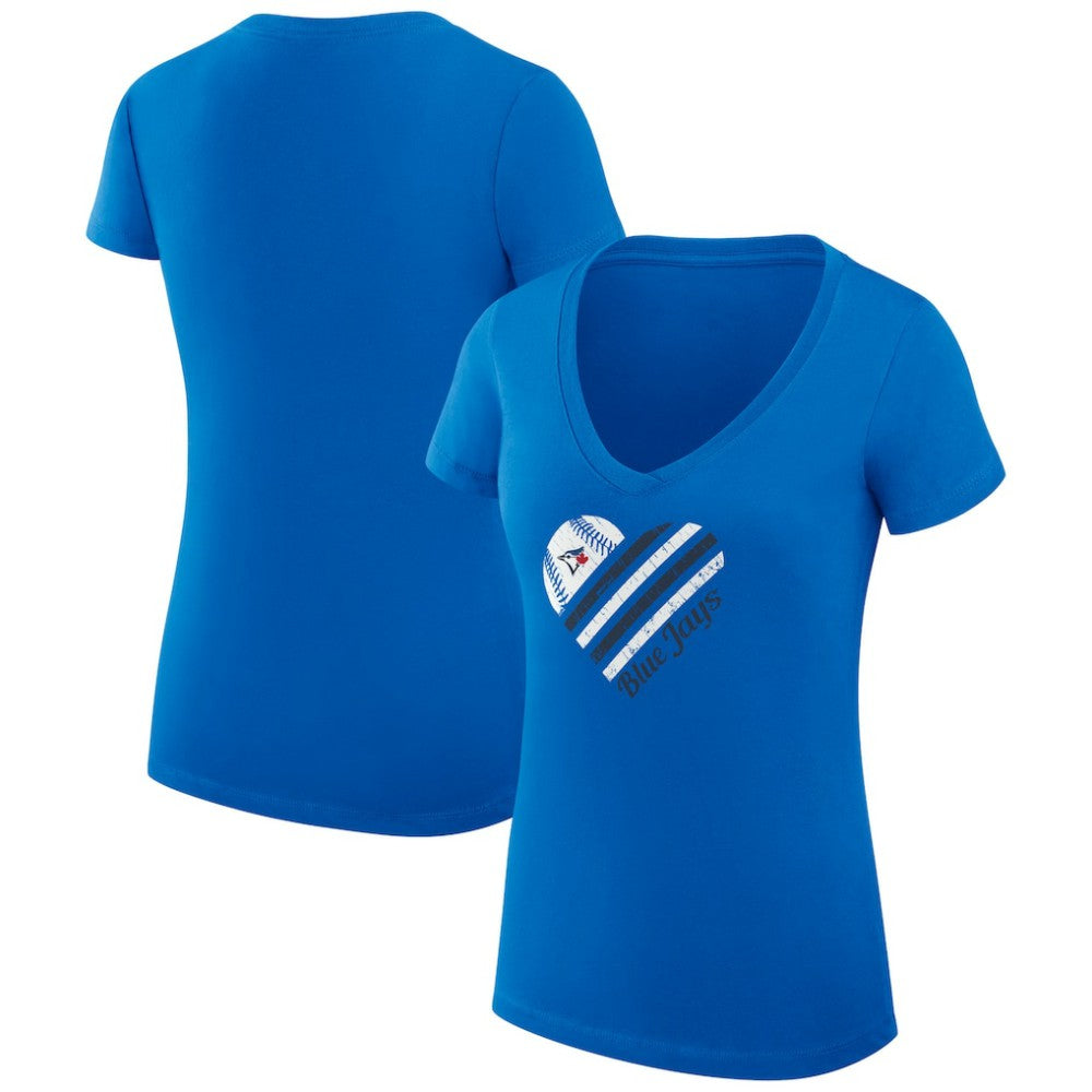 Toronto Blue Jays G-III 4Her by Carl Banks Women's Super-Slim Fit Lightweight Heart V-Neck T-Shirt - Royal T-shirts