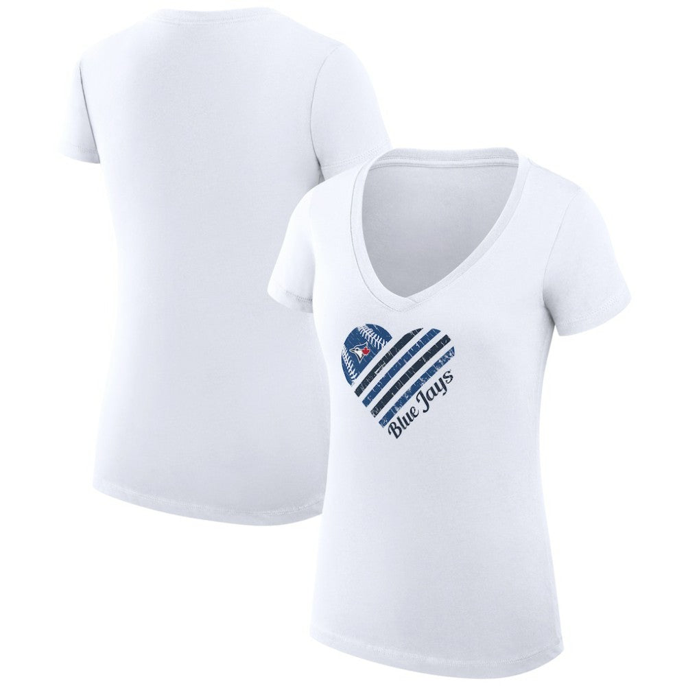 Toronto Blue Jays G-III 4Her by Carl Banks Women's Super-Slim Fit Lightweight Heart V-Neck T-Shirt - White T-shirts