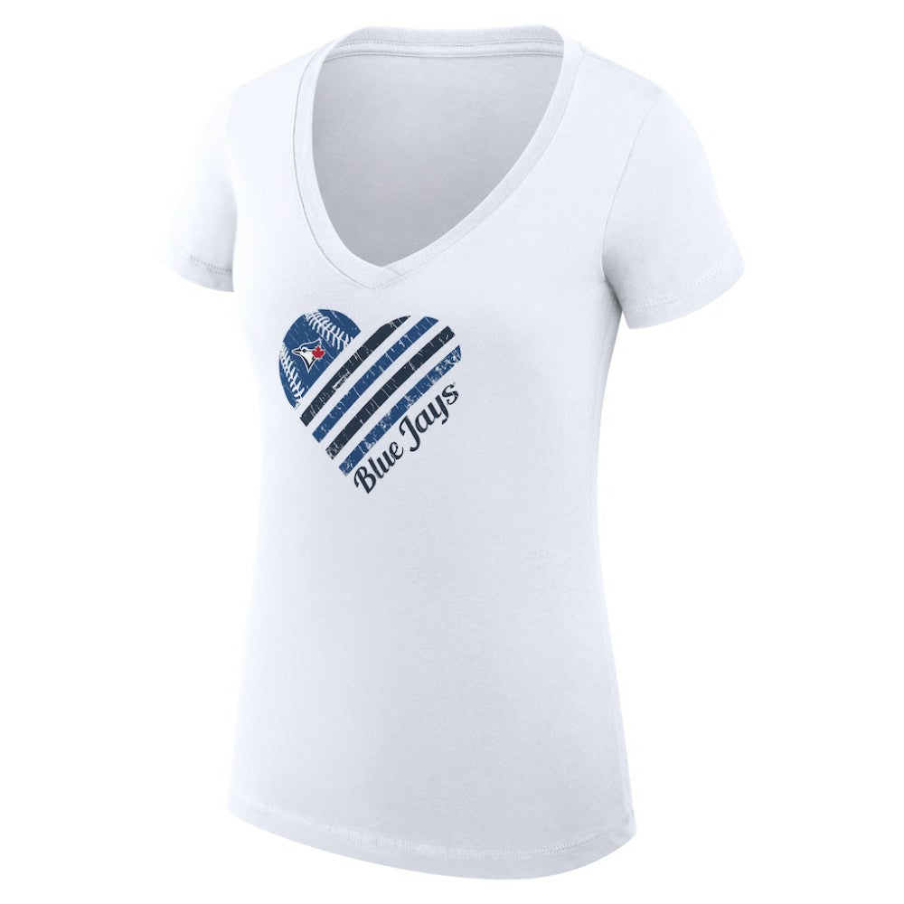 Toronto Blue Jays G-III 4Her by Carl Banks Women's Super-Slim Fit Lightweight Heart V-Neck T-Shirt - White T-shirts