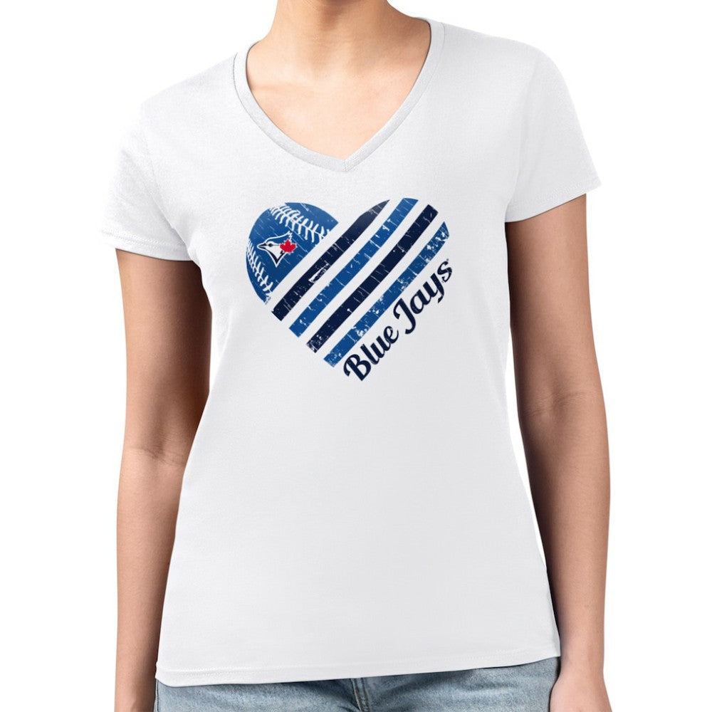 Toronto Blue Jays G-III 4Her by Carl Banks Women's Super-Slim Fit Lightweight Heart V-Neck T-Shirt - White T-shirts