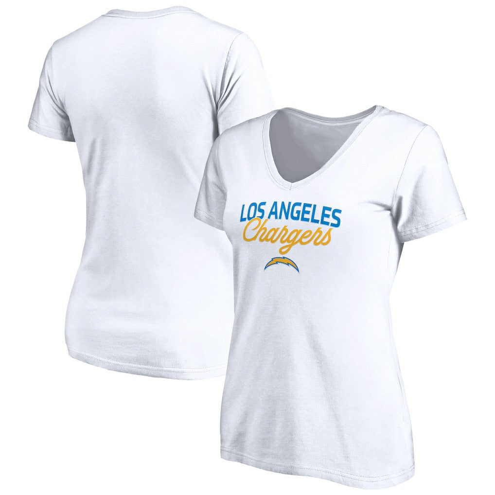 Los Angeles Chargers Women's Depth Chart V-Neck T-Shirt White