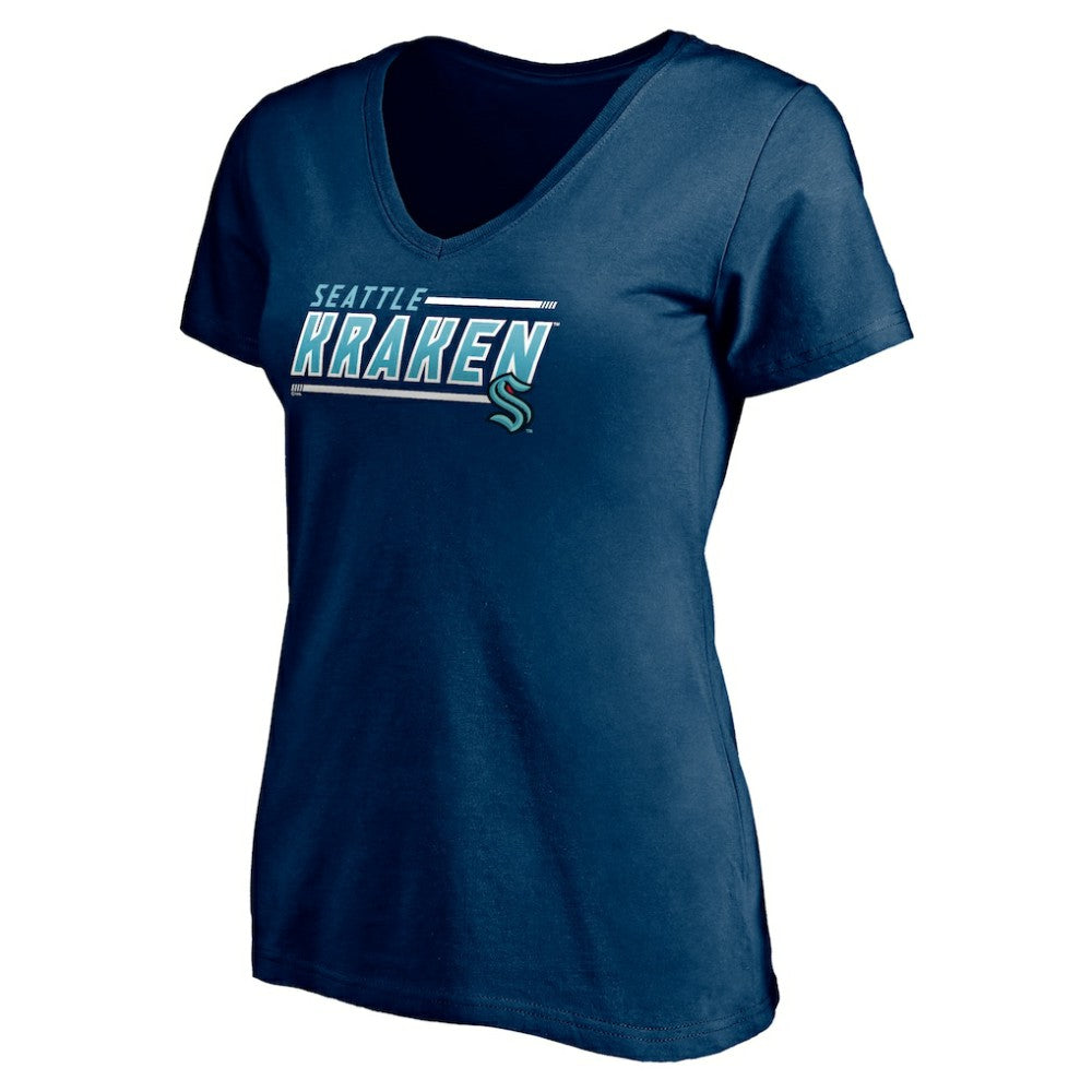 NHL Seattle Kraken Women's Mascot In Bounds V-Neck T-Shirt - Deep Sea Blue
