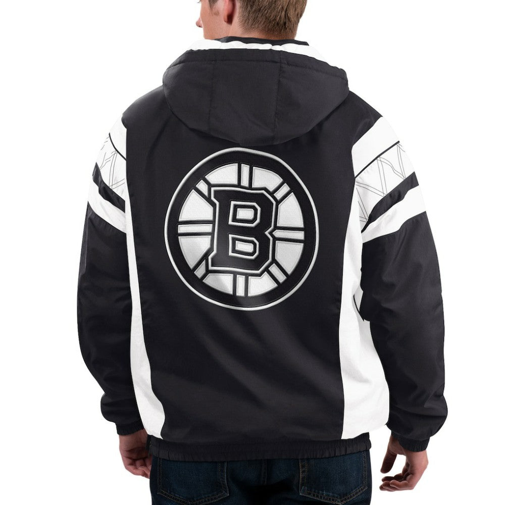 NHL Boston Bruins Starter x NHL Black Ice Home Team Half-Zip Pullover Hoodie - Black/White