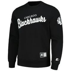 NHL Chicago Blackhawks Starter x NHL Black Ice Cross Check Pullover Sweatshirt - Black