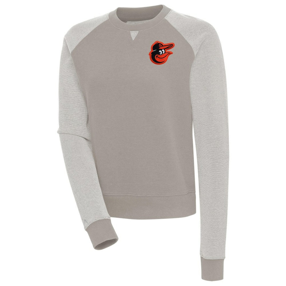 Baltimore Orioles Antigua Women's Flier Bunker Tri-Blend Pullover Sweatshirt - Oatmeal/White Pullover