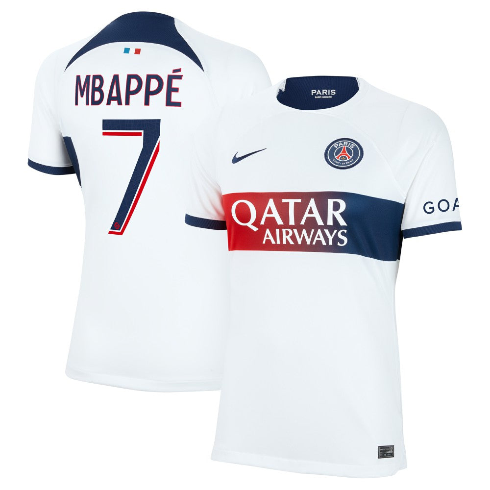 Kylian Mbappe Paris Saint-Germain Women's 2023/24 Away Stadium Replica Player Jersey White