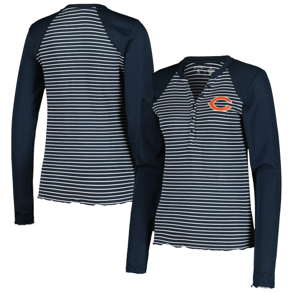 Chicago Bears Antigua Women's Maverick Waffle Henley Long Sleeve T-Shirt Navy