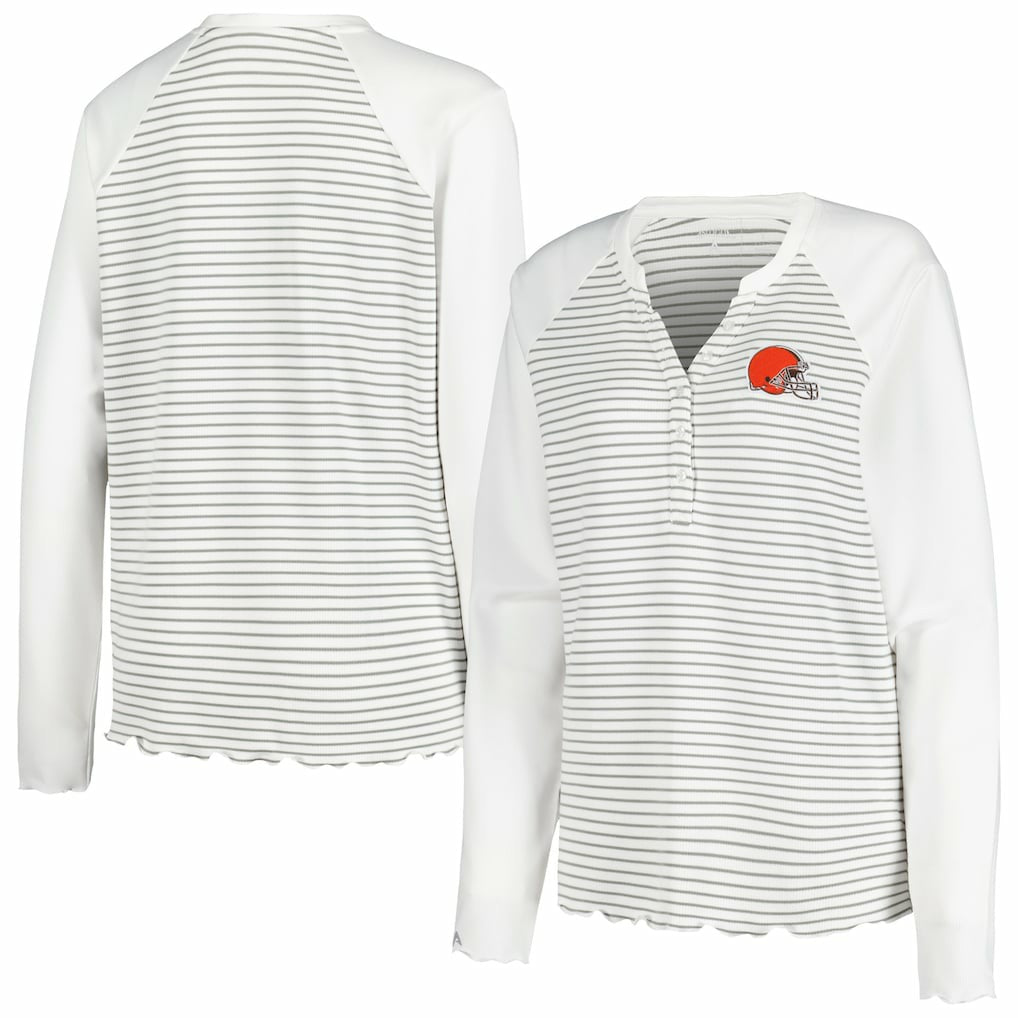 Cleveland Browns Antigua Women's Maverick Waffle Henley Long Sleeve T-Shirt White