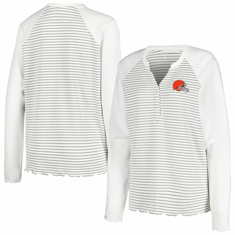 Cleveland Browns Antigua Women's Maverick Waffle Henley Long Sleeve T-Shirt White