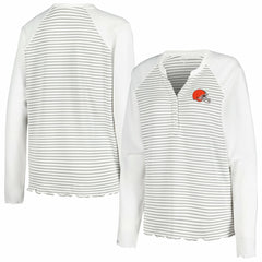 Cleveland Browns Antigua Women's Maverick Waffle Henley Long Sleeve T-Shirt White
