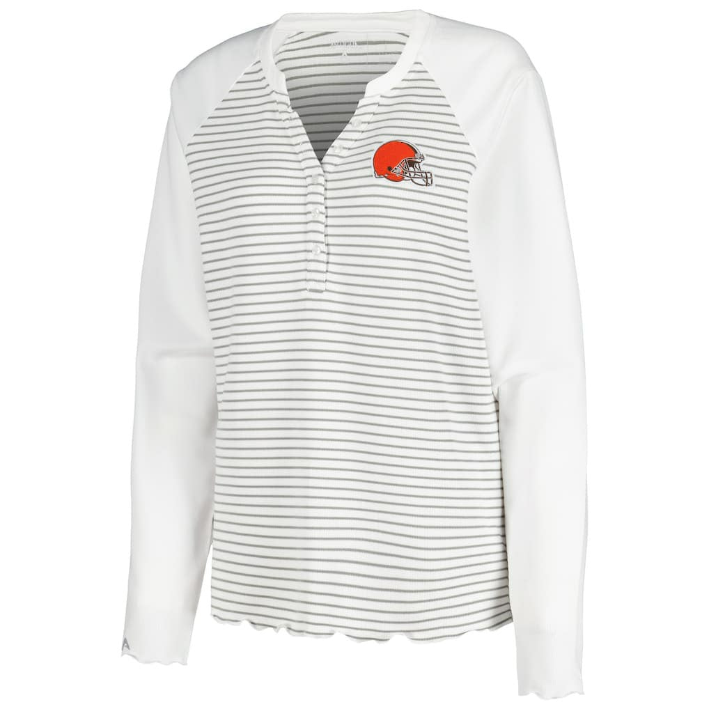 Cleveland Browns Antigua Women's Maverick Waffle Henley Long Sleeve T-Shirt White