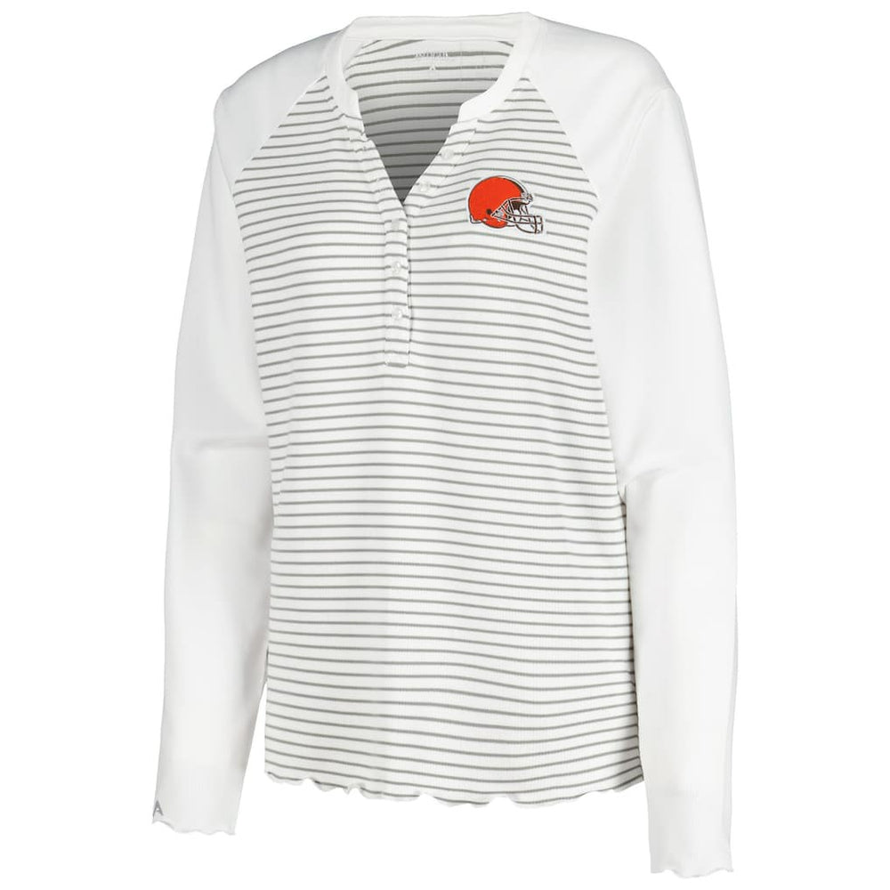 Cleveland Browns Antigua Women's Maverick Waffle Henley Long Sleeve T-Shirt White