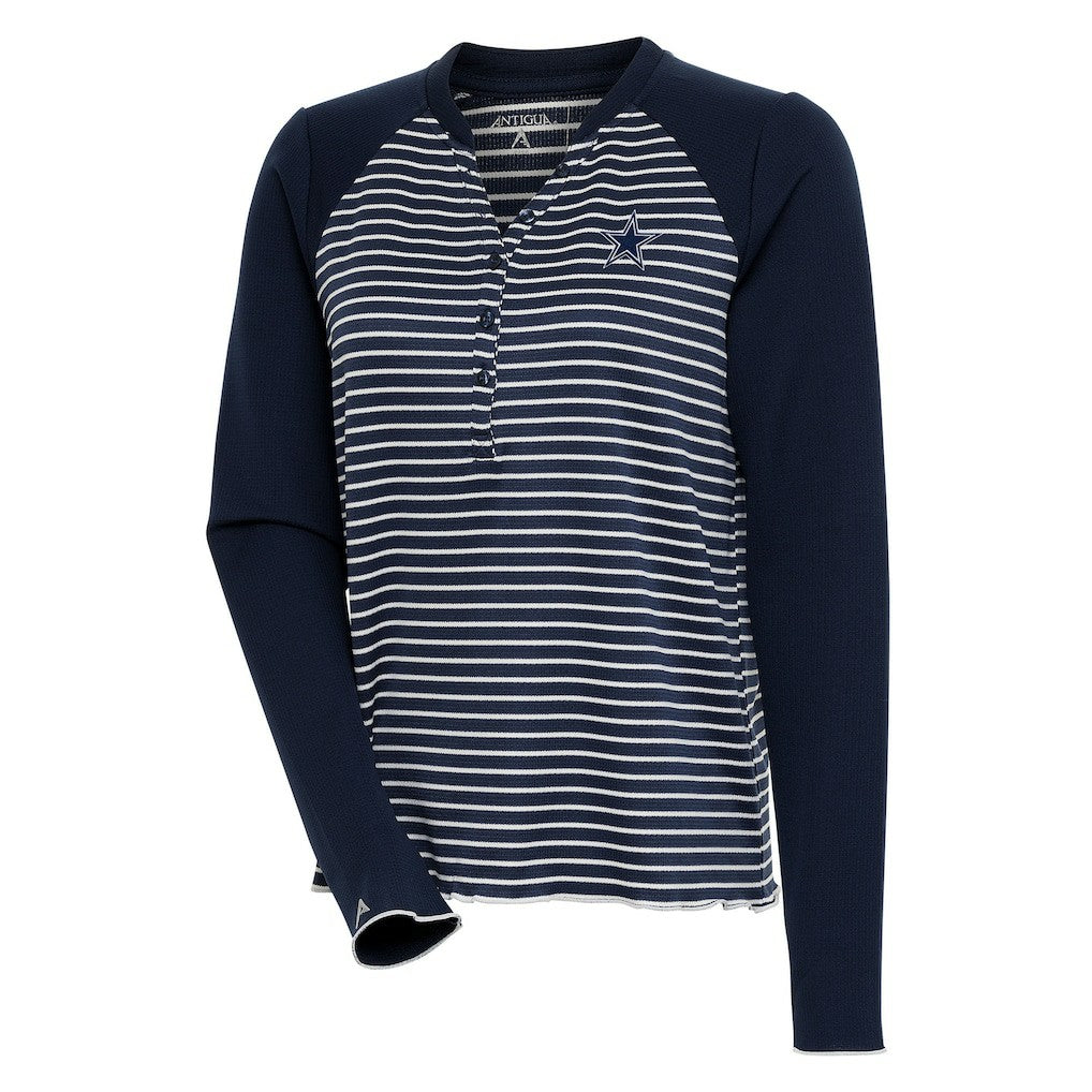 Dallas Cowboys Antigua Women's Maverick Waffle Henley Long Sleeve T-Shirt Navy