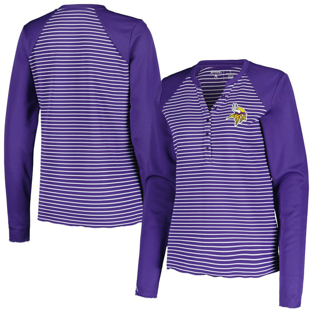 Minnesota Vikings Antigua Women's Maverick Waffle Henley Long Sleeve T-Shirt Purple