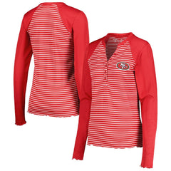 San Francisco 49ers Antigua Women's Maverick Waffle Henley Long Sleeve T-Shirt Scarlet