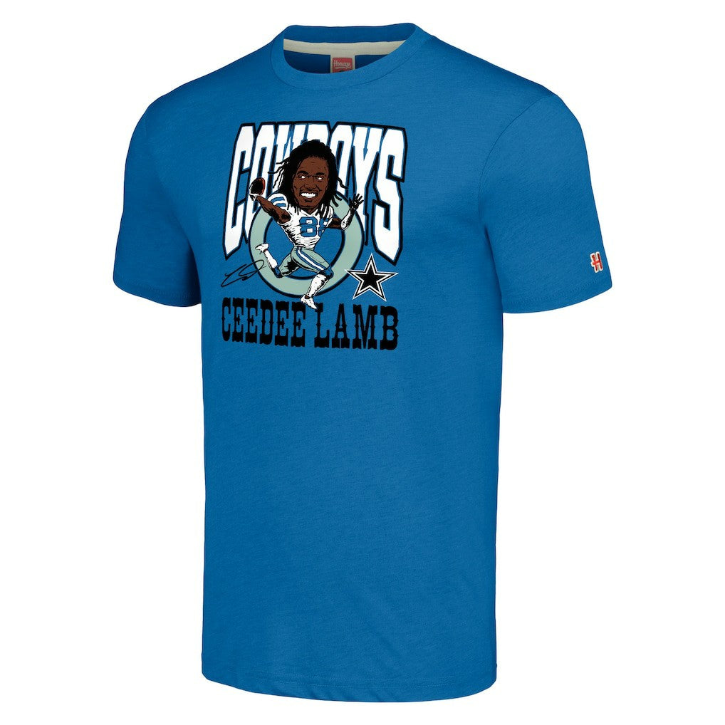 CeeDee Lamb Dallas Cowboys Homage Unisex Caricature Player Tri-Blend T-Shirt Royal