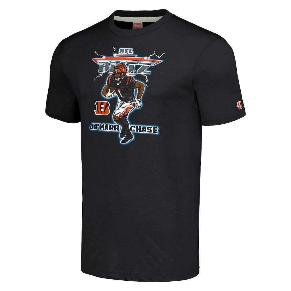 Ja'Marr Chase Cincinnati Bengals Homage Unisex NFL Blitz Player Tri-Blend T-Shirt Heathered Charcoal