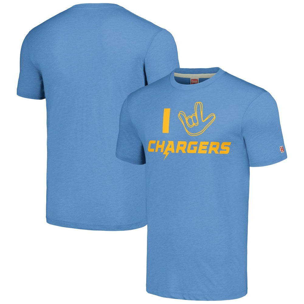 Los Angeles Chargers Homage Unisex The NFL ASL Collection by Love Sign Tri-Blend T-Shirt Powder Blue