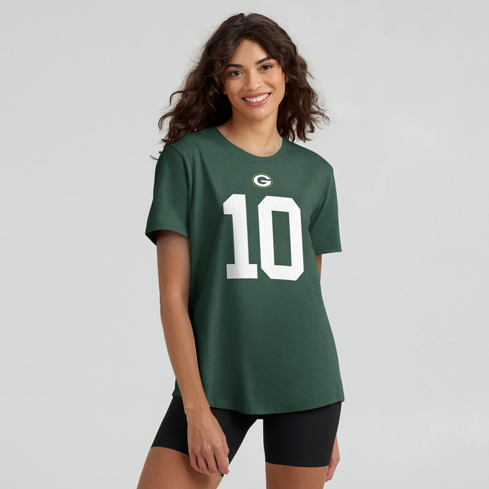 Jordan Love Green Bay Packers Women's Player Name & Number T-Shirt Green
