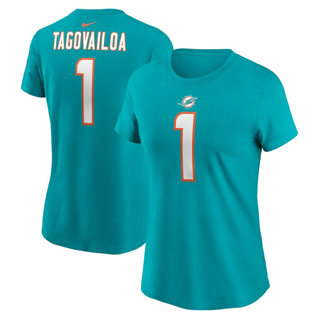 Tua Tagovailoa Miami Dolphins Women's Player Name & Number T-Shirt Aqua
