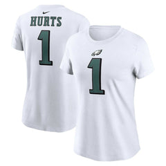 Jalen Hurts Philadelphia Eagles Women's Player Name & Number T-Shirt White