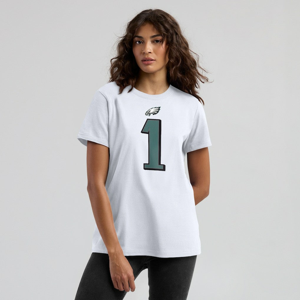 Jalen Hurts Philadelphia Eagles Women's Player Name & Number T-Shirt White