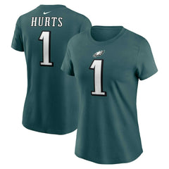 Jalen Hurts Philadelphia Eagles Women's Player Name & Number T-Shirt Midnight Green