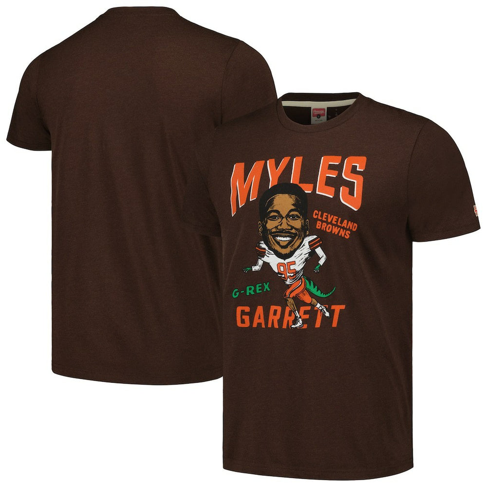 Myles Garrett Cleveland Browns Homage Unisex Caricature Player Tri-Blend T-Shirt Heathered Brown
