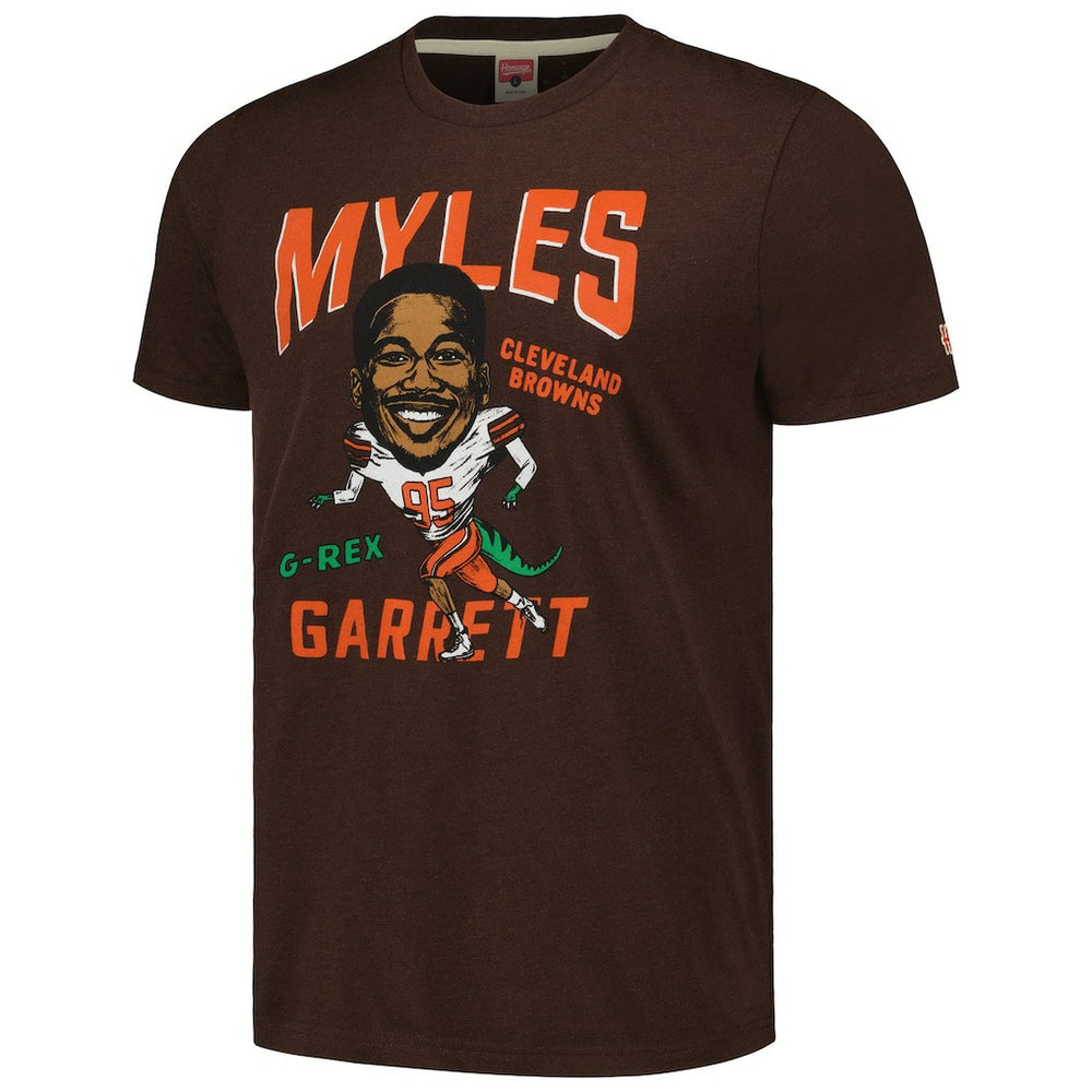 Myles Garrett Cleveland Browns Homage Unisex Caricature Player Tri-Blend T-Shirt Heathered Brown