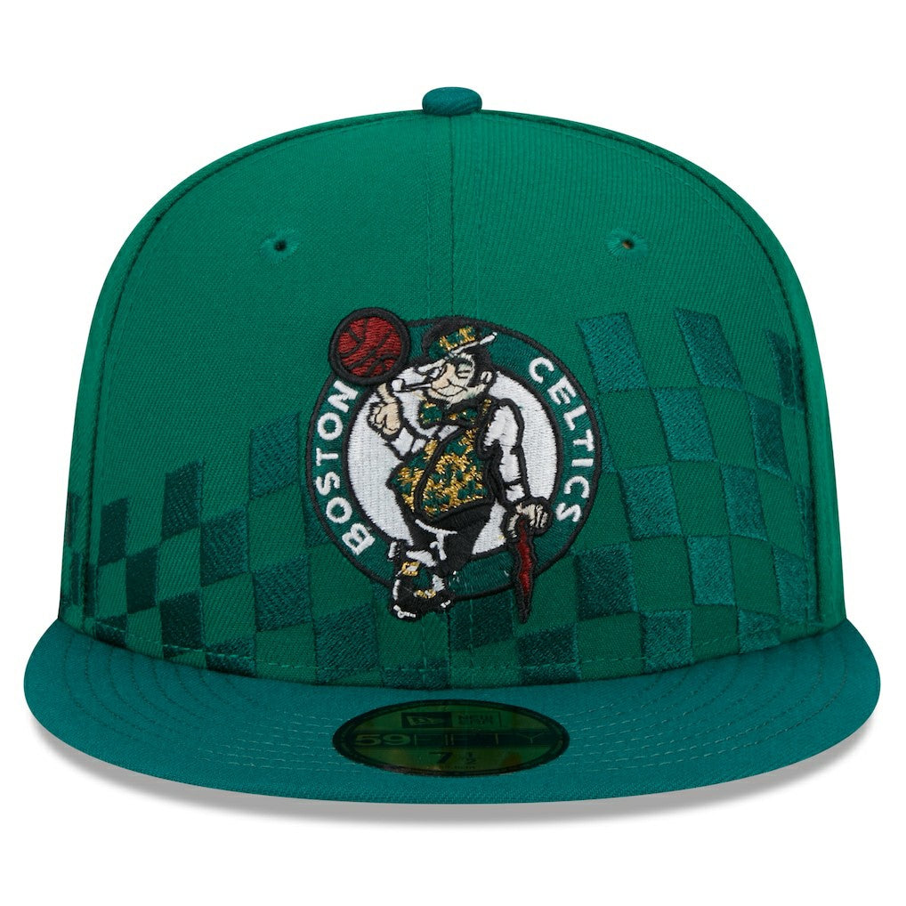 Boston Celtics Rally Drive Checkerboard 59FIFTY Crown Fitted Hat Kelly Green