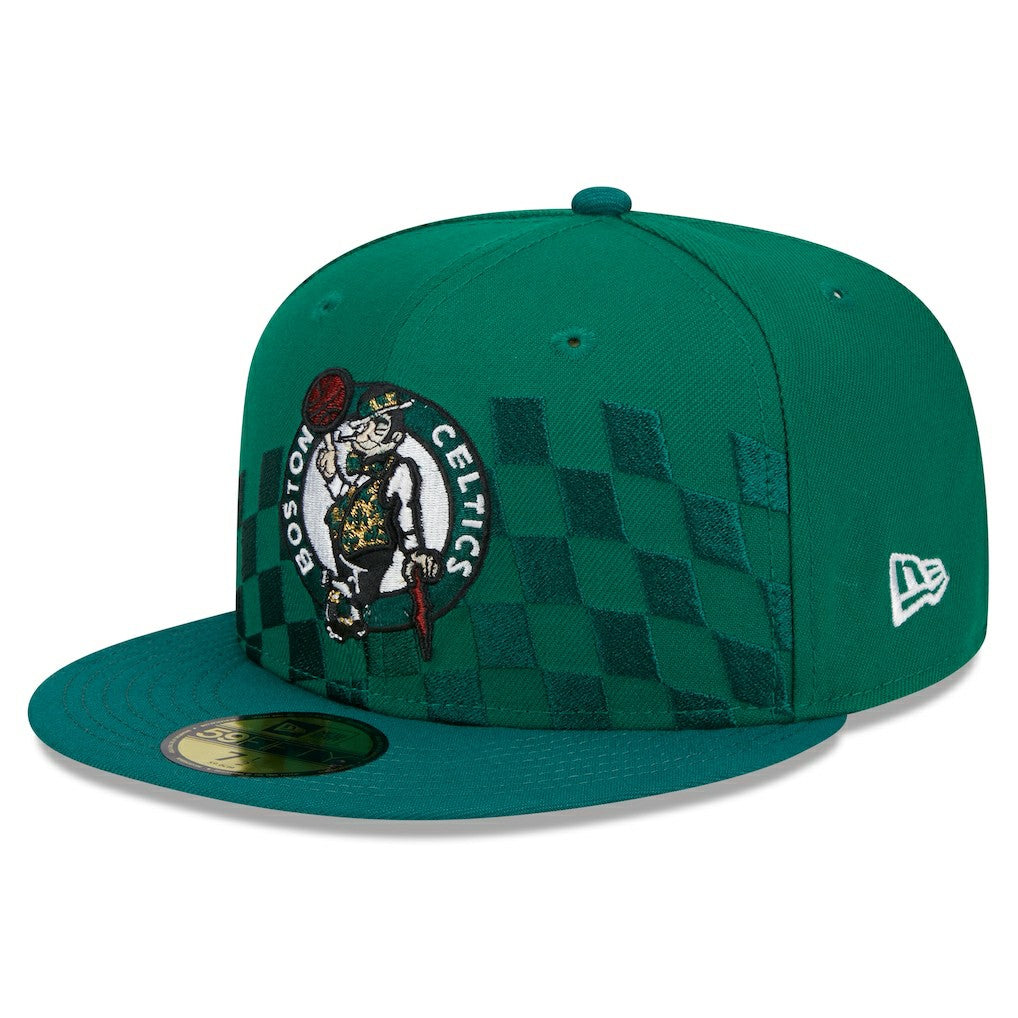 Boston Celtics Rally Drive Checkerboard 59FIFTY Crown Fitted Hat Kelly Green