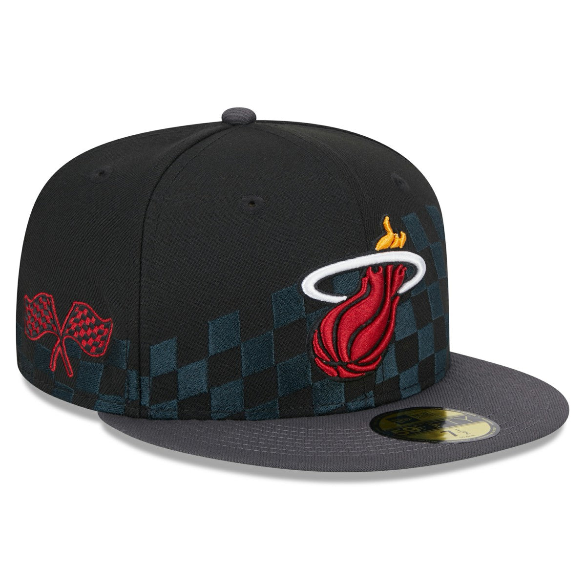 Miami Heat Rally Drive Checkerboard 59FIFTY Crown Fitted Hat Black