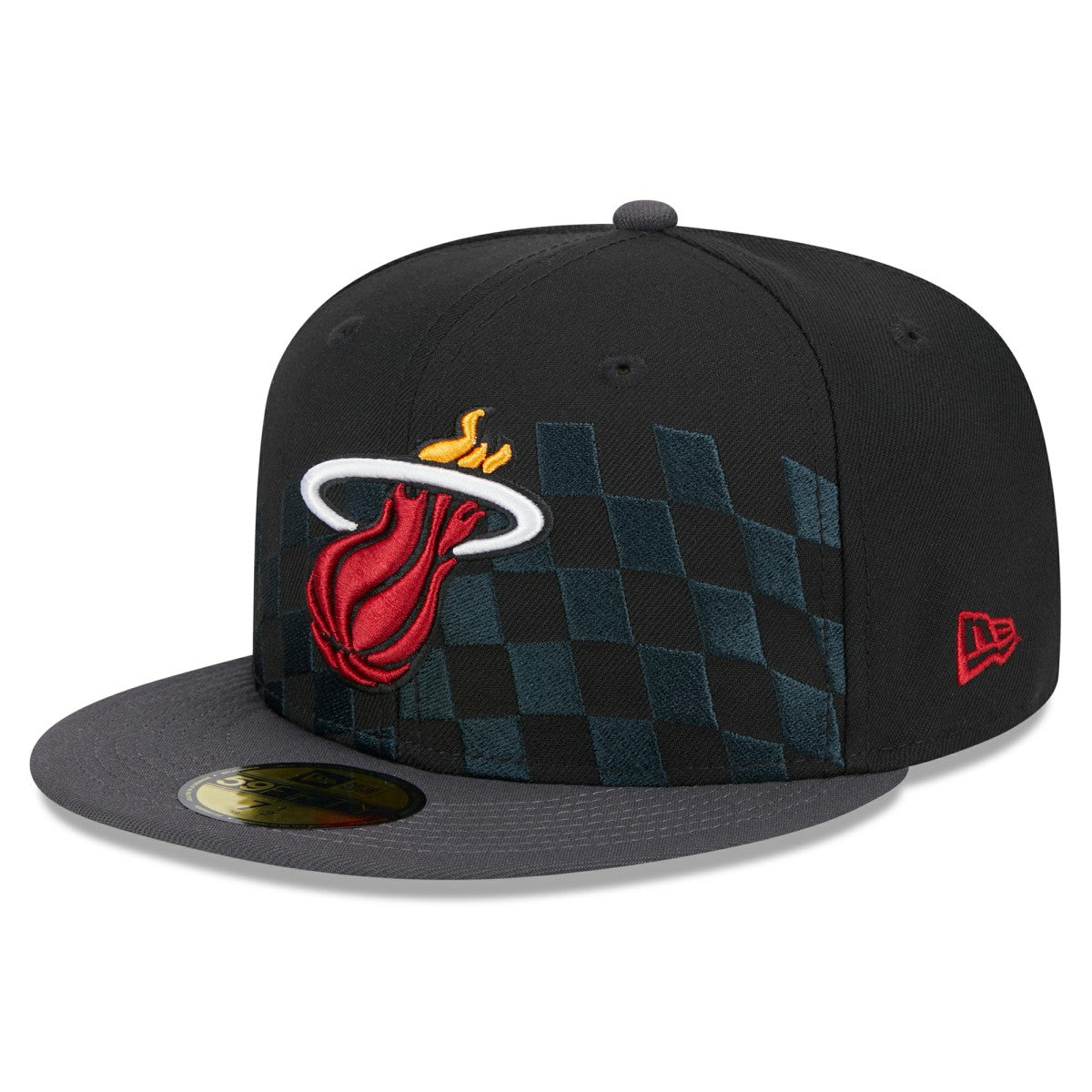 Miami Heat Rally Drive Checkerboard 59FIFTY Crown Fitted Hat Black