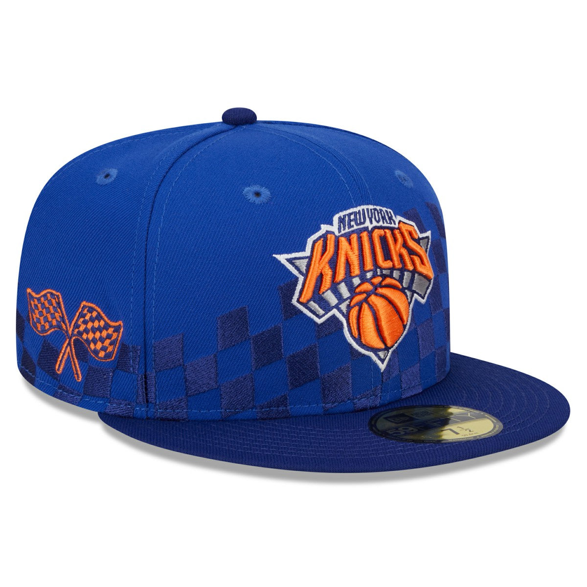 New York Knicks Rally Drive Checkerboard 59FIFTY Crown Fitted Hat Blue