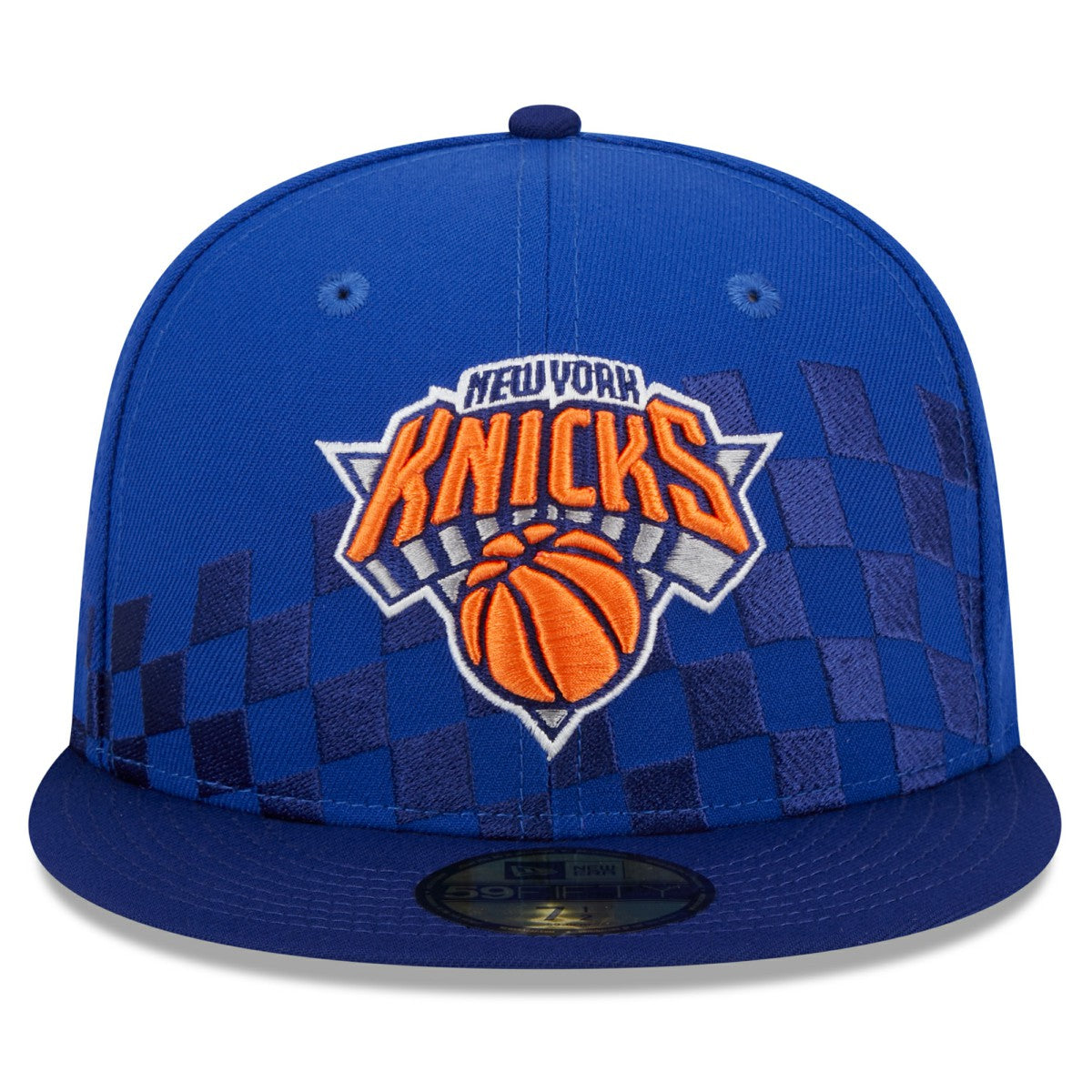 New York Knicks Rally Drive Checkerboard 59FIFTY Crown Fitted Hat Blue