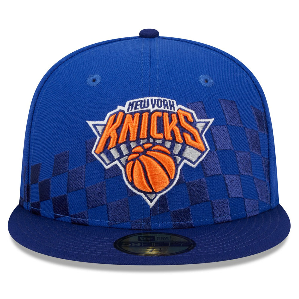 New York Knicks Rally Drive Checkerboard 59FIFTY Crown Fitted Hat Blue